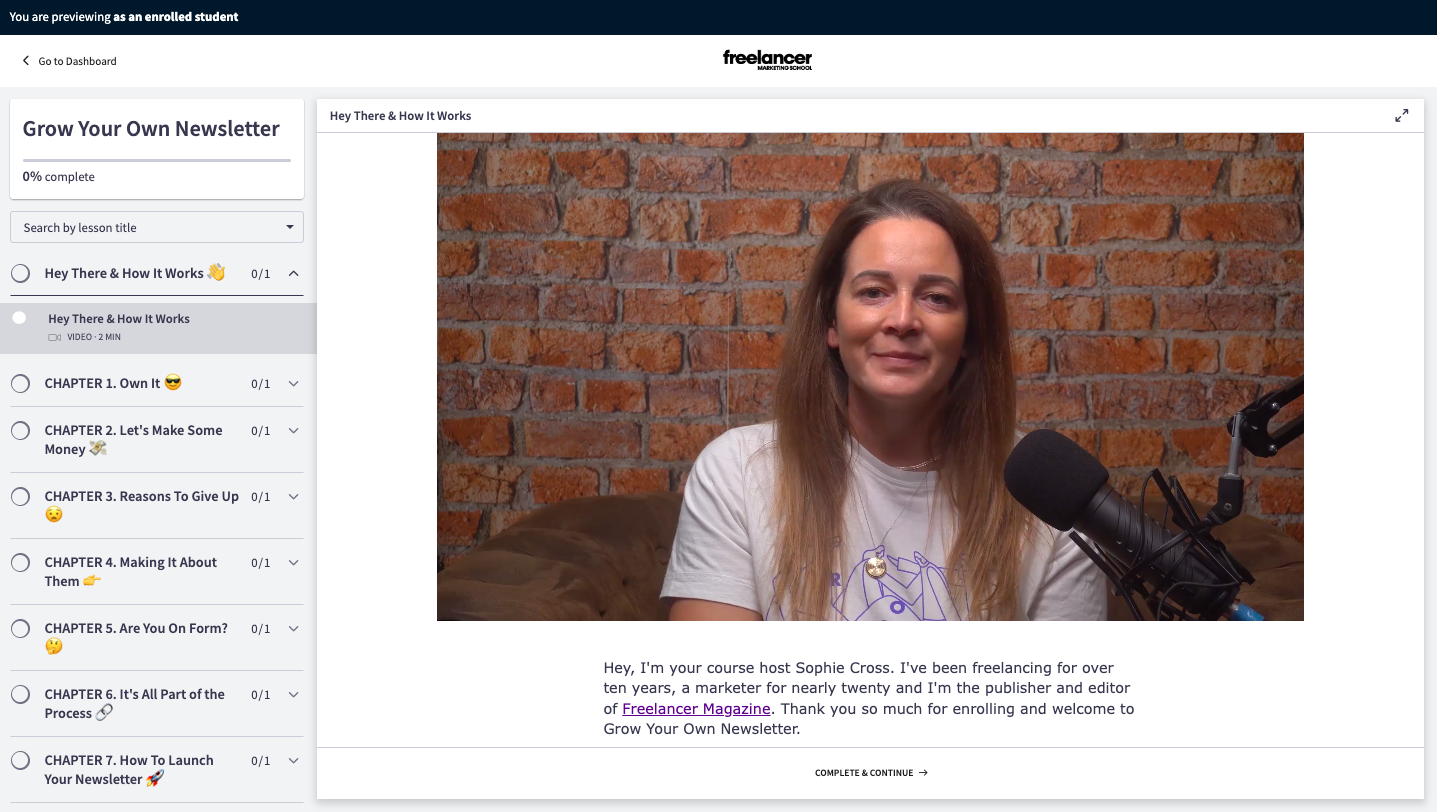 Grow Your Own Newsletter course screen grab